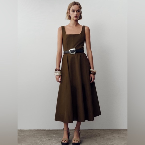 NWT ZARA BELTED MIDI DRESS SIZE S - Picture 1 of 5